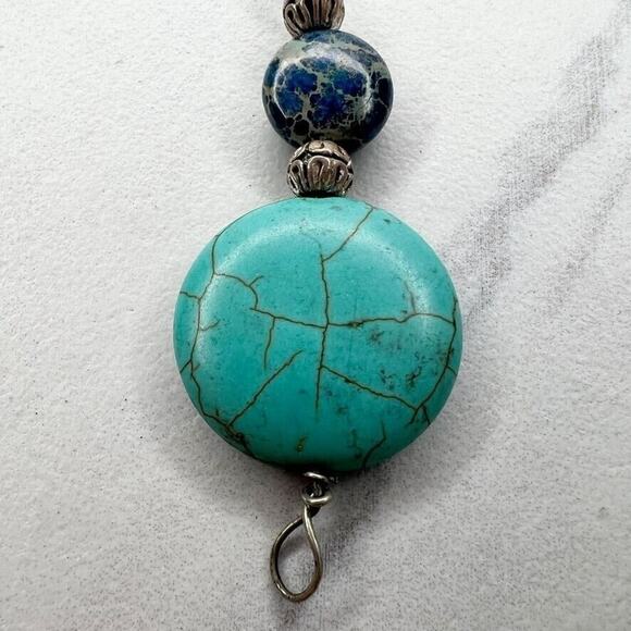 Silver Tone Faux Turquoise Beaded Linear Pendant - Picture 7 of 7